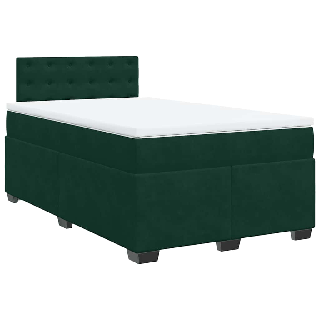 vidaXL Κρεβάτι Boxspring με Στρώμα Σκούρο Πράσινο 120x200εκ. Βελούδινο