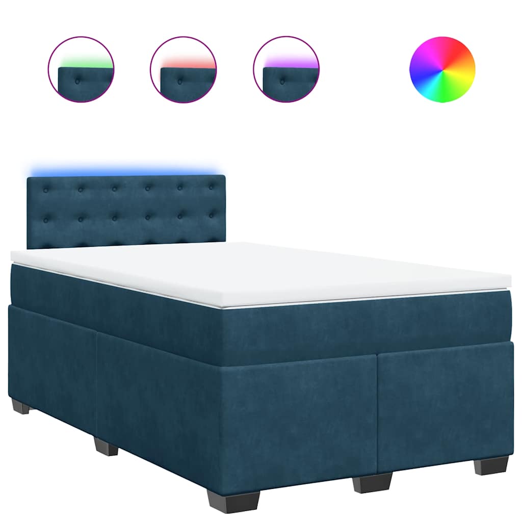 vidaXL Κρεβάτι Boxspring με Στρώμα Μπλε 120x200 εκ. Βελούδινο