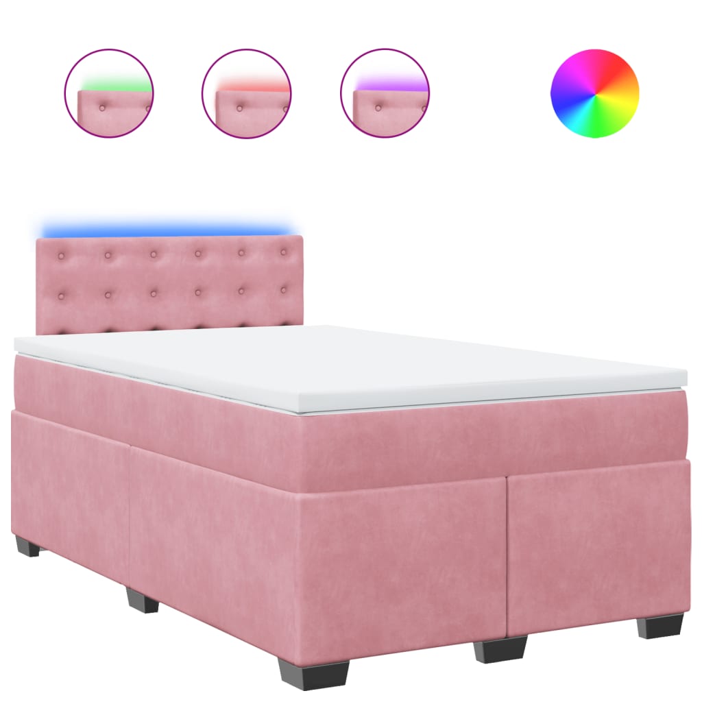 vidaXL Κρεβάτι Boxspring με Στρώμα Ροζ 120x200 εκ. Βελούδινο