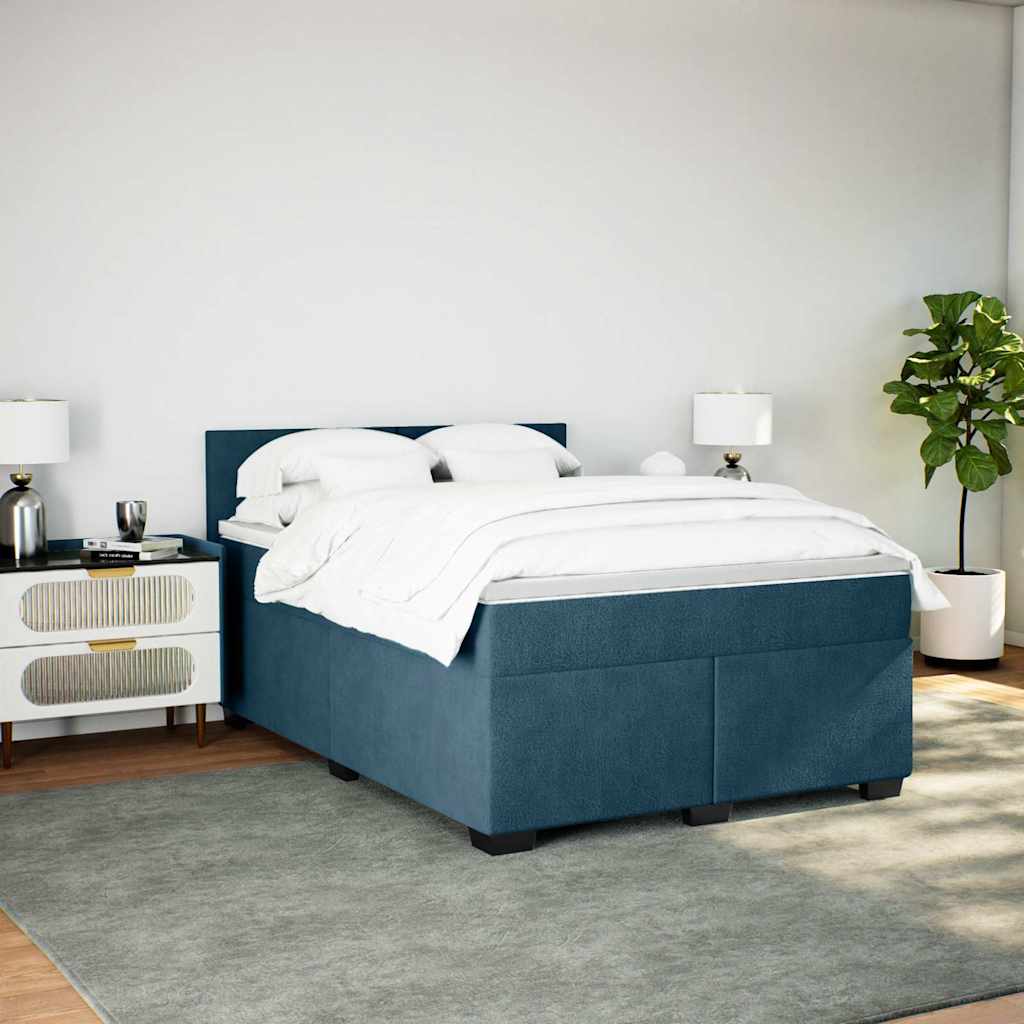 vidaXL Κρεβάτι Boxspring με Στρώμα Μπλε 140x190 εκ. Βελούδινο