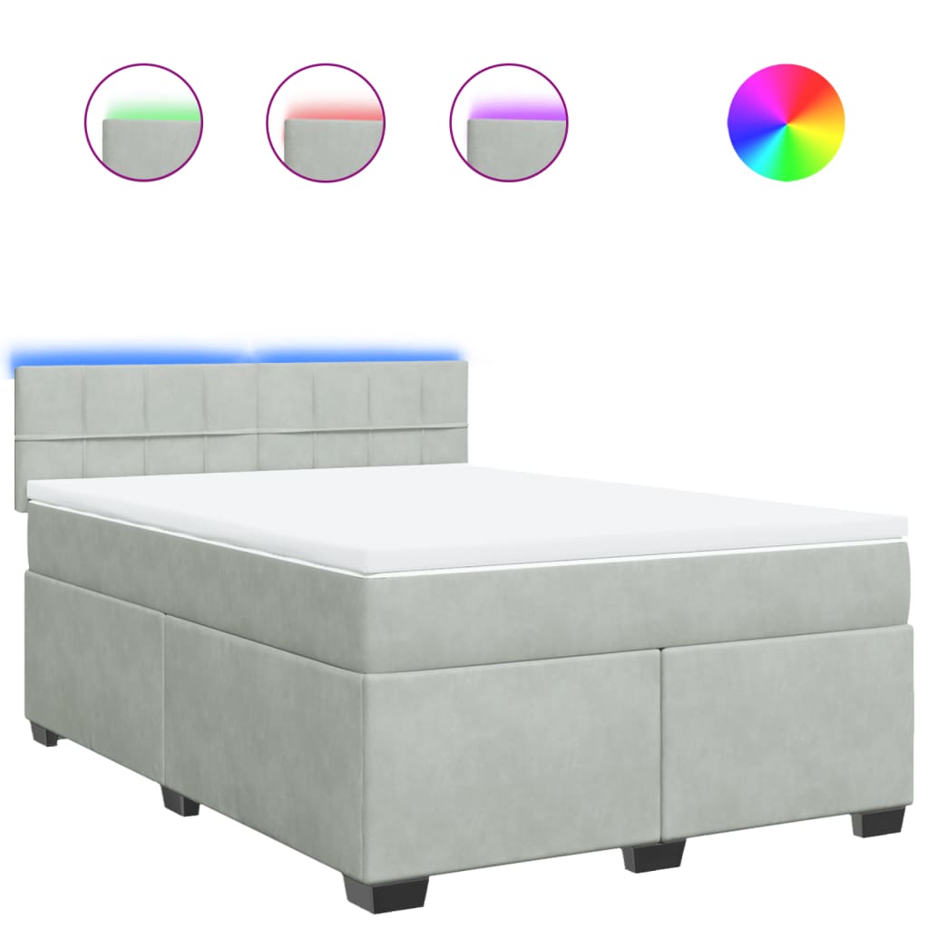 vidaXL Κρεβάτι Boxspring με Στρώμα Ανοιχτό Γκρι 140x190 εκ. Βελούδινο