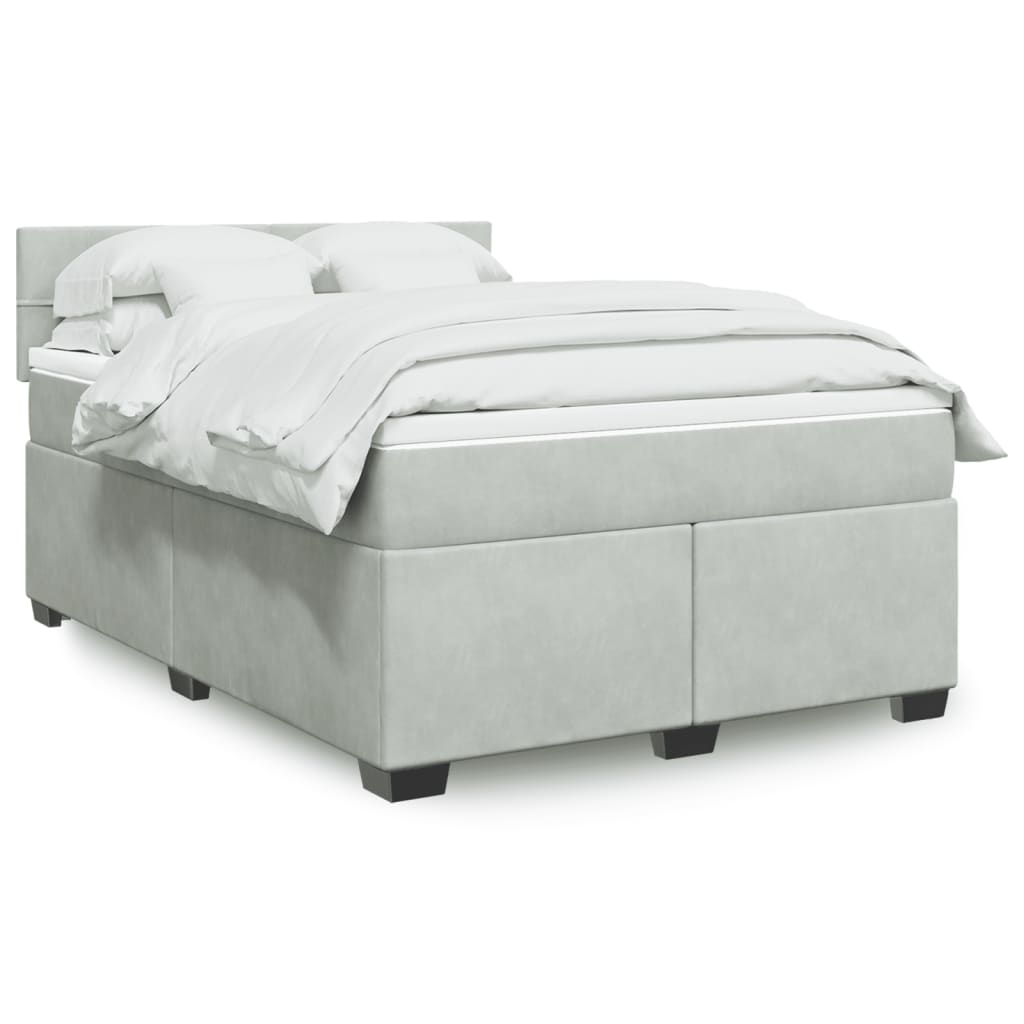 vidaXL Κρεβάτι Boxspring με Στρώμα Ανοιχτό Γκρι 140x190 εκ. Βελούδινο