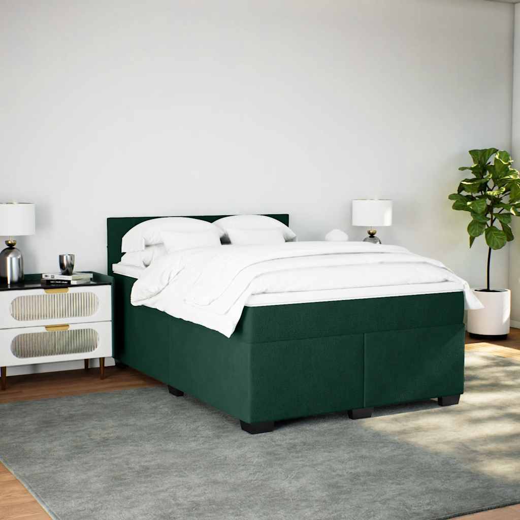 vidaXL Κρεβάτι Boxspring με Στρώμα Σκούρο Πράσινο 140x190εκ. Βελούδινο