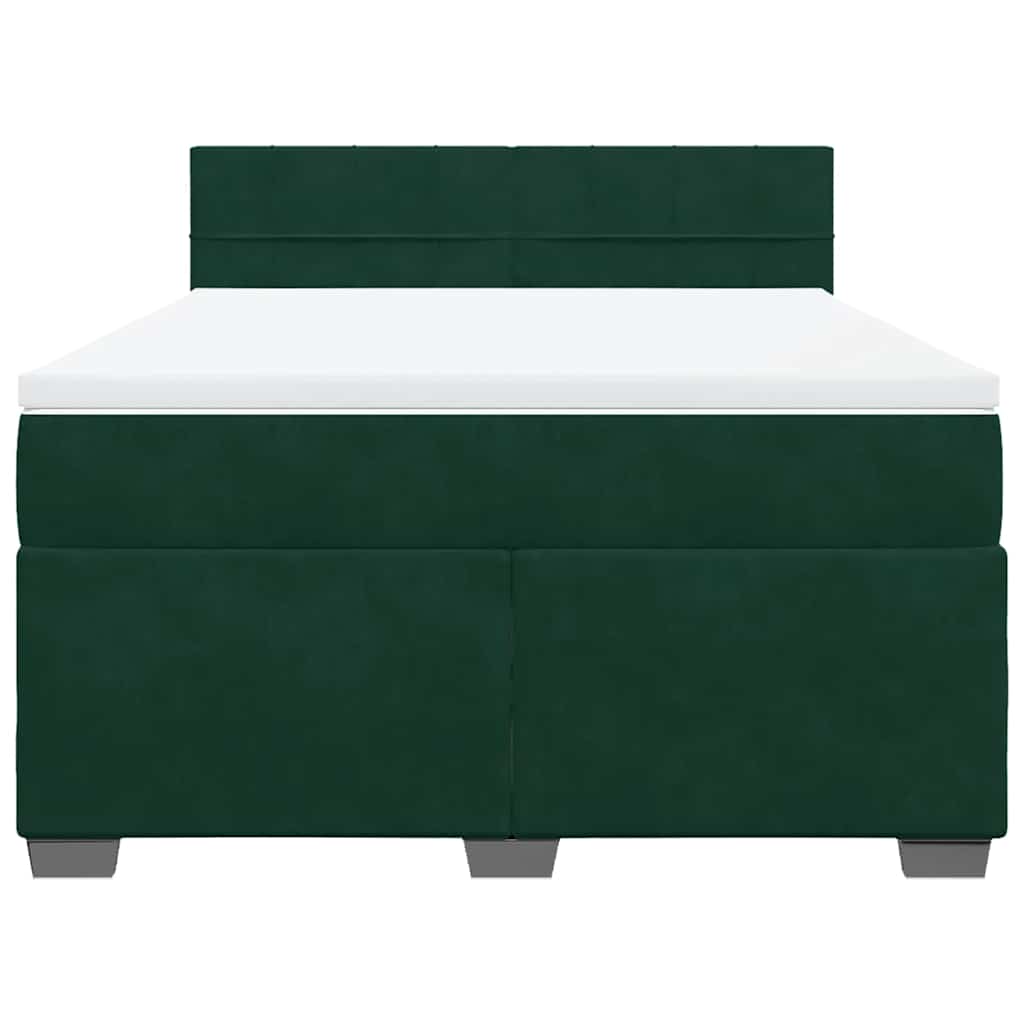vidaXL Κρεβάτι Boxspring με Στρώμα Σκούρο Πράσινο 140x190εκ. Βελούδινο