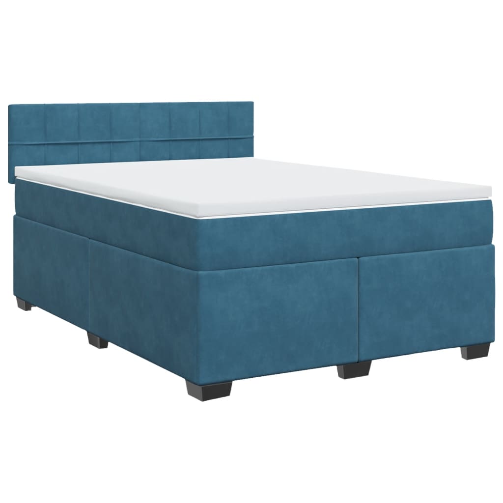 vidaXL Κρεβάτι Boxspring με Στρώμα Μπλε 140x190 εκ. Βελούδινο