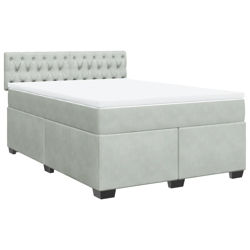 vidaXL Κρεβάτι Boxspring με Στρώμα Ανοιχτό Γκρι 140x190 εκ. Βελούδινο