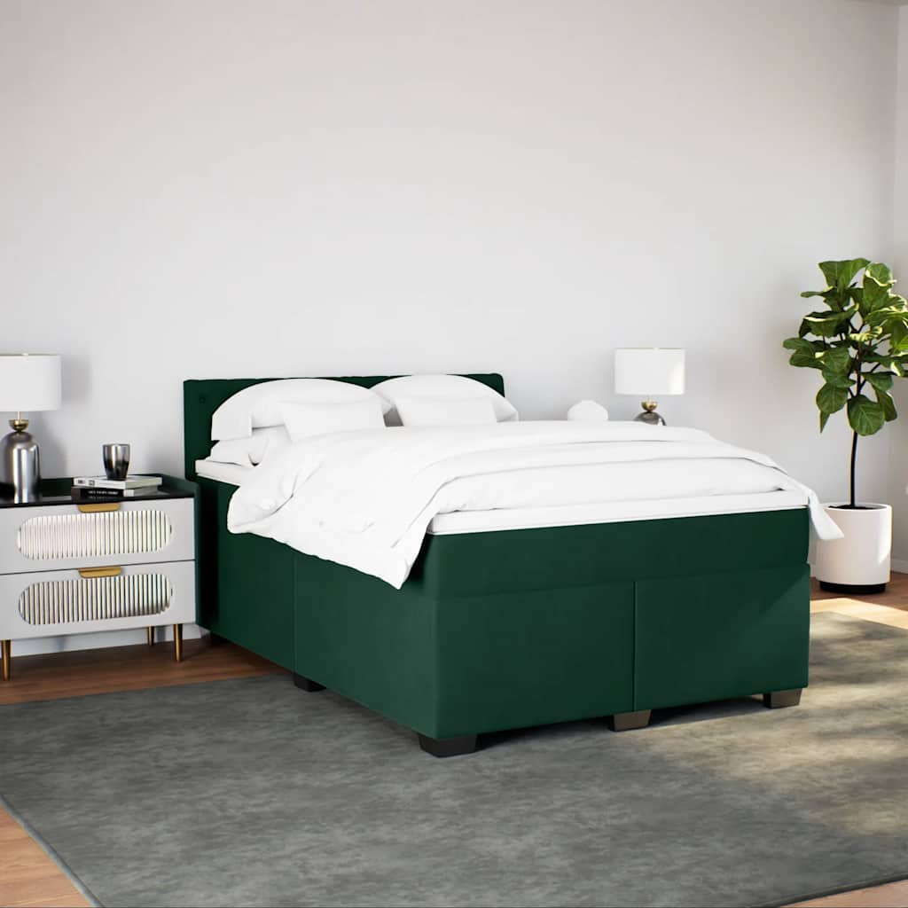 vidaXL Κρεβάτι Boxspring με Στρώμα Σκούρο Πράσινο 140x190εκ. Βελούδινο