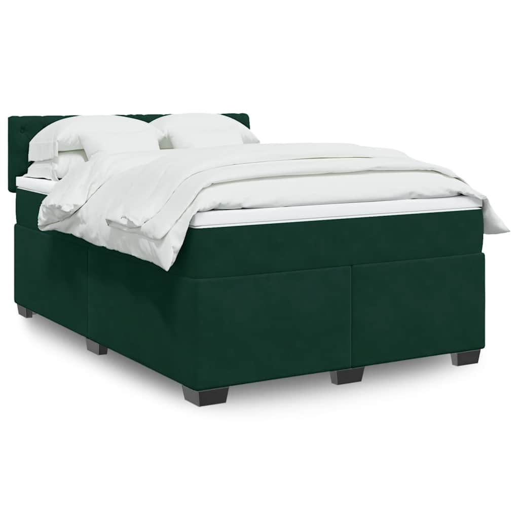 vidaXL Κρεβάτι Boxspring με Στρώμα Σκούρο Πράσινο 140x190εκ. Βελούδινο
