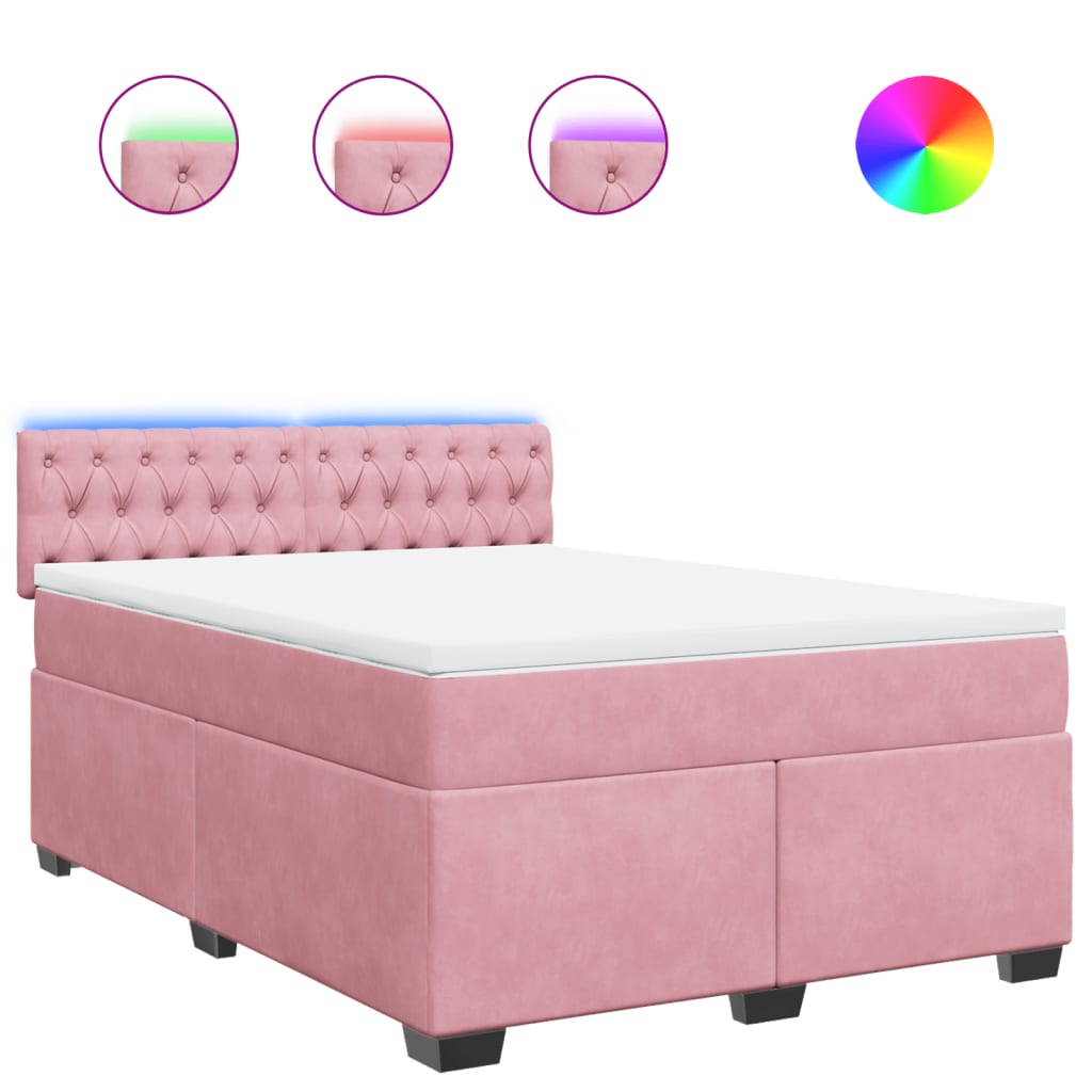 vidaXL Κρεβάτι Boxspring με Στρώμα Ροζ 140x190 εκ. Βελούδινο