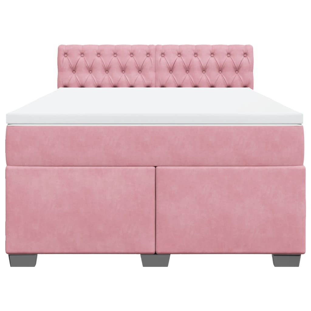 vidaXL Κρεβάτι Boxspring με Στρώμα Ροζ 140x190 εκ. Βελούδινο