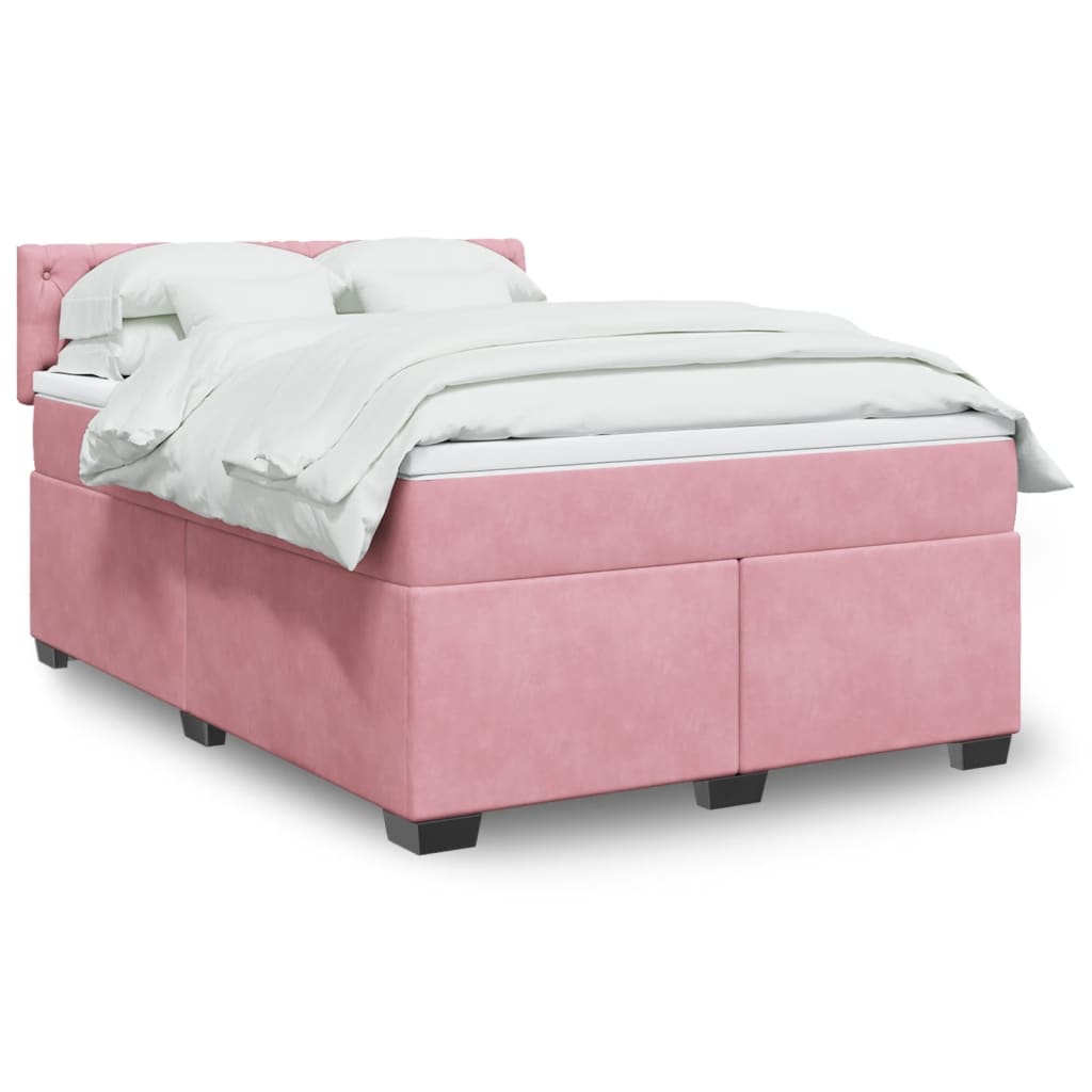 vidaXL Κρεβάτι Boxspring με Στρώμα Ροζ 140x190 εκ. Βελούδινο