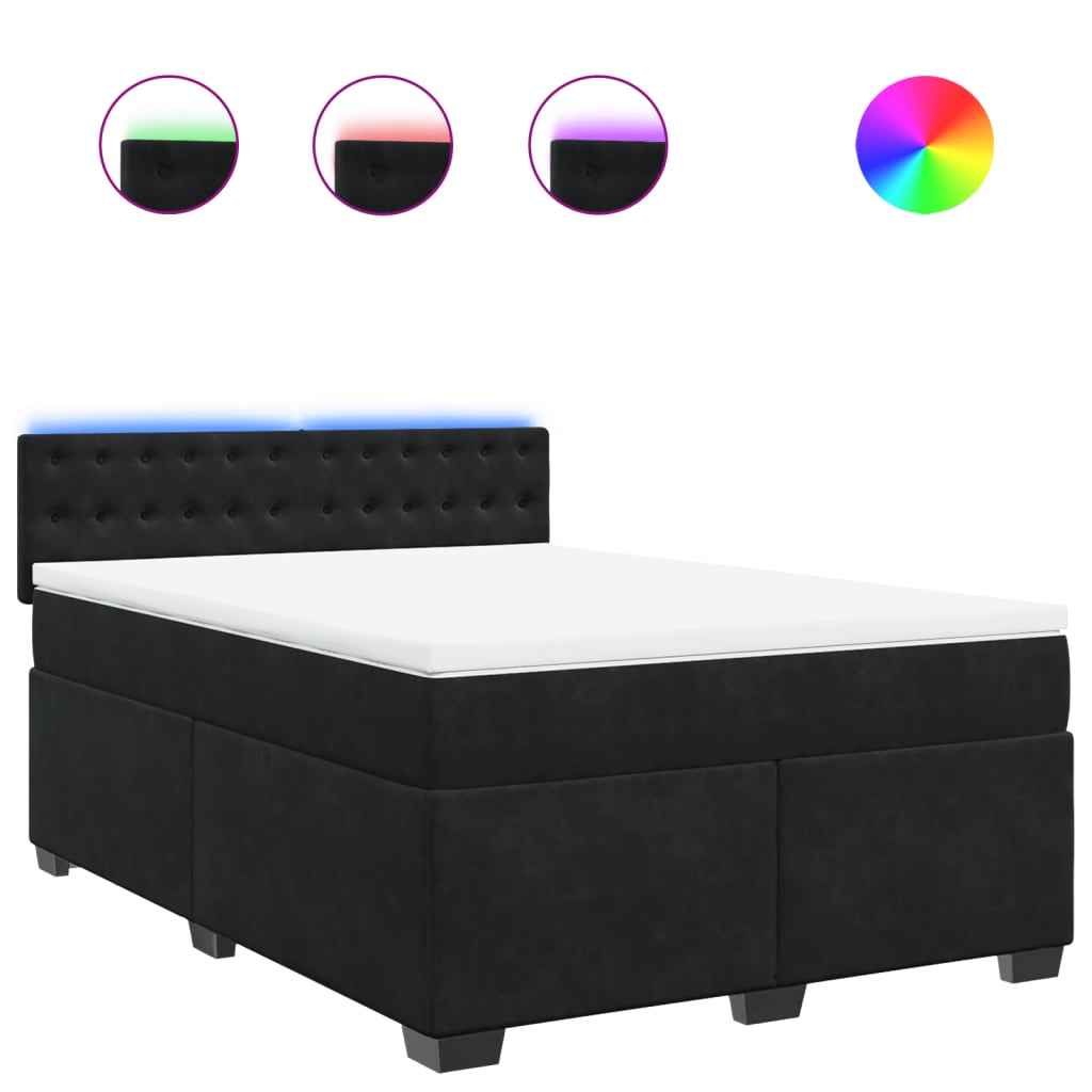 vidaXL Κρεβάτι Boxspring με Στρώμα Μαύρο 140x190 εκ. Βελούδινο