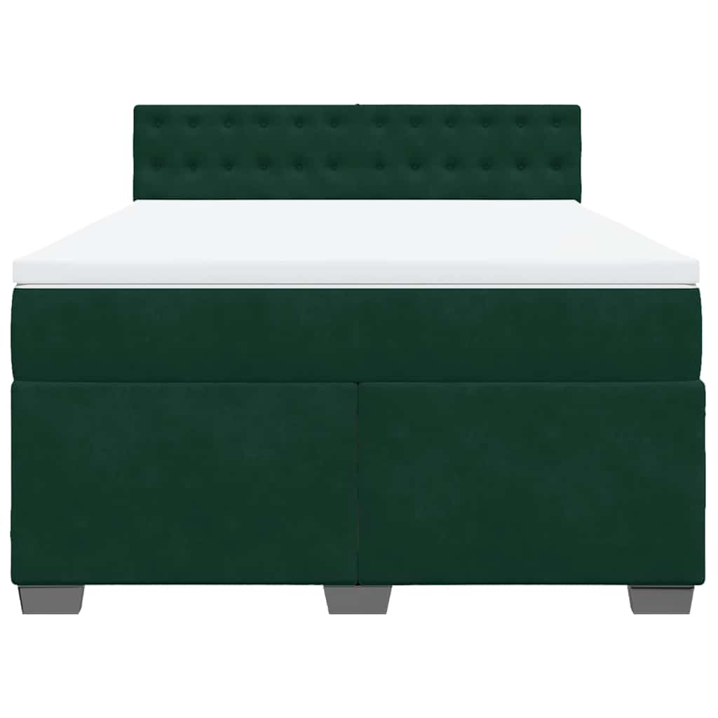 vidaXL Κρεβάτι Boxspring με Στρώμα Σκούρο Πράσινο 140x190εκ. Βελούδινο