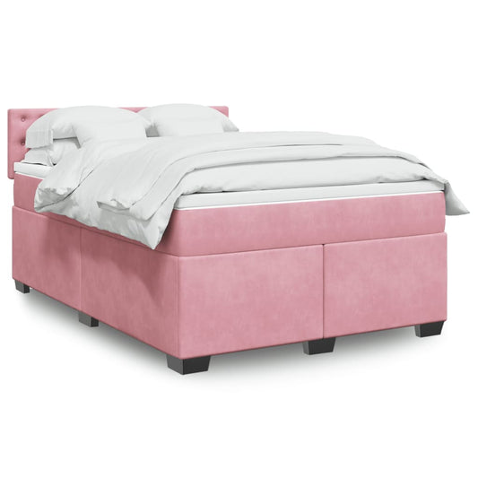 vidaXL Κρεβάτι Boxspring με Στρώμα Ροζ 140x190 εκ. Βελούδινο