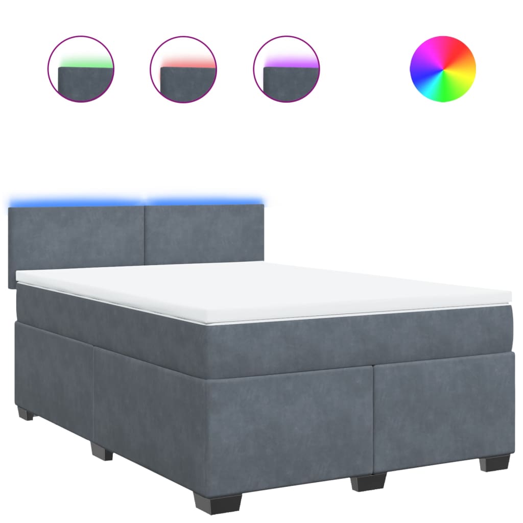 vidaXL Κρεβάτι Boxspring με Στρώμα Σκούρο Γκρι 140x200 εκ. Βελούδινο