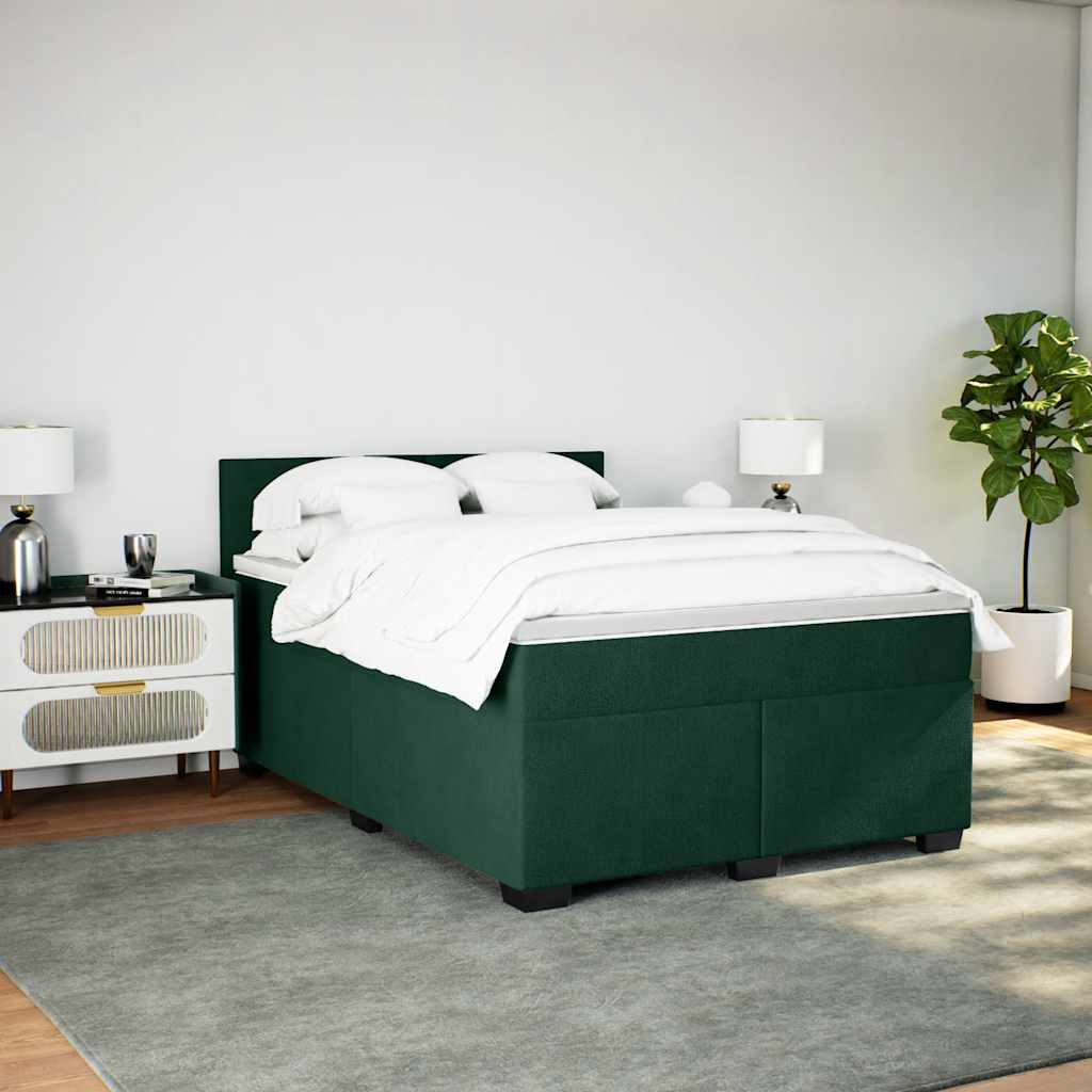 vidaXL Κρεβάτι Boxspring με Στρώμα Σκούρο Πράσινο 140x200εκ. Βελούδινο