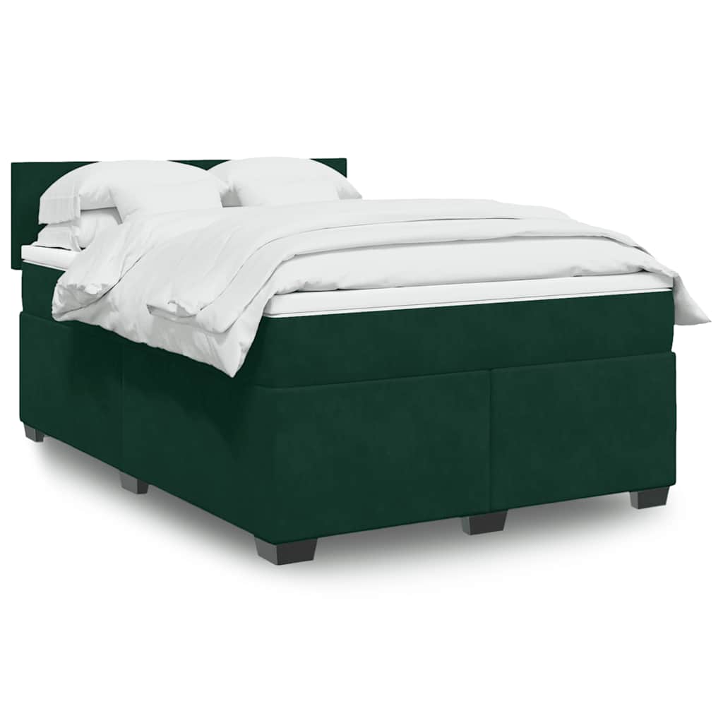 vidaXL Κρεβάτι Boxspring με Στρώμα Σκούρο Πράσινο 140x200εκ. Βελούδινο