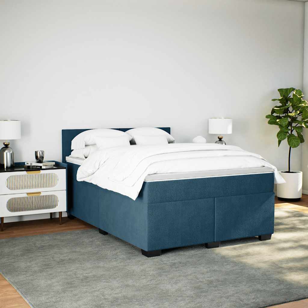 vidaXL Κρεβάτι Boxspring με Στρώμα Μπλε 140x200 εκ. Βελούδινο