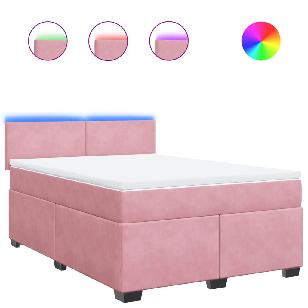 vidaXL Κρεβάτι Boxspring με Στρώμα Ροζ 140x200 εκ. Βελούδινο