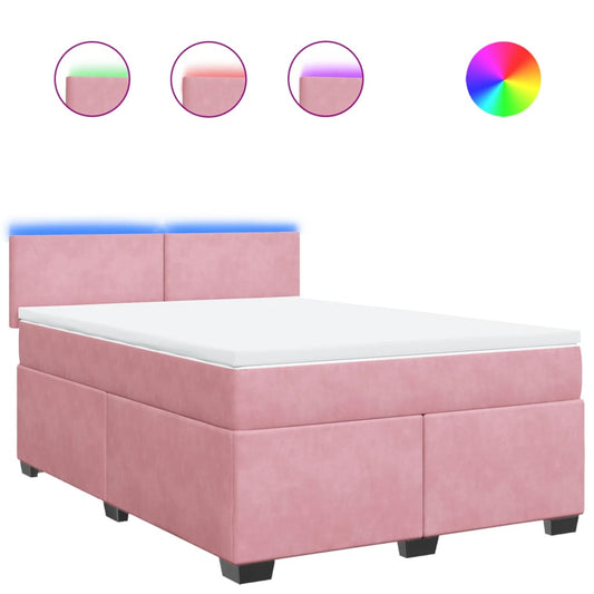 vidaXL Κρεβάτι Boxspring με Στρώμα Ροζ 140x200 εκ. Βελούδινο