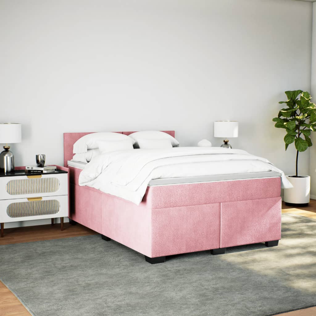 vidaXL Κρεβάτι Boxspring με Στρώμα Ροζ 140x200 εκ. Βελούδινο