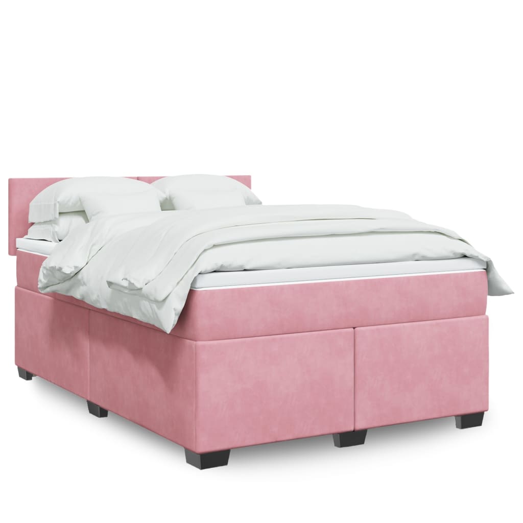 vidaXL Κρεβάτι Boxspring με Στρώμα Ροζ 140x200 εκ. Βελούδινο