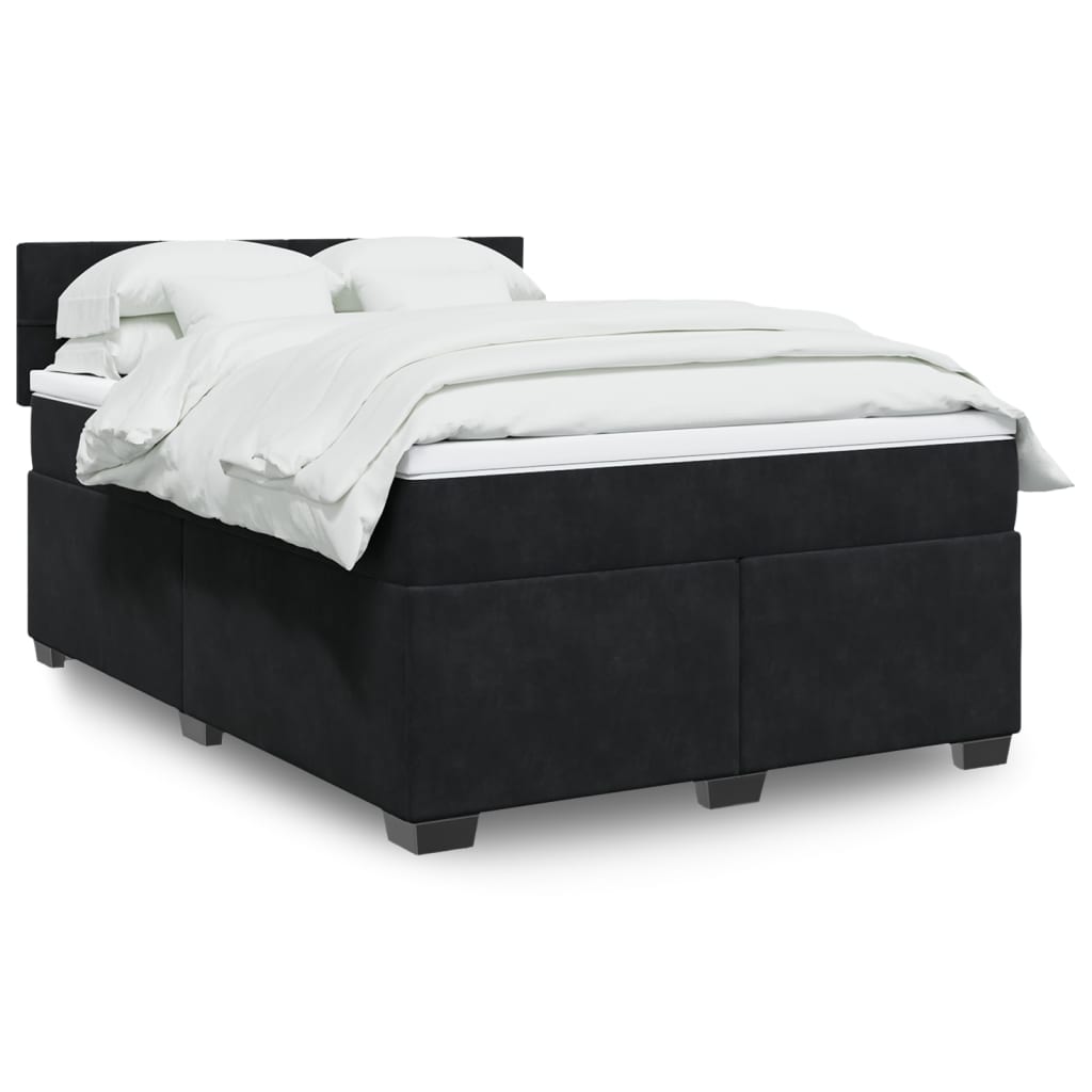 vidaXL Κρεβάτι Boxspring με Στρώμα Μαύρο 140x200 εκ. Βελούδινο
