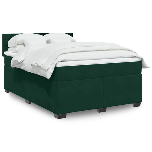 vidaXL Κρεβάτι Boxspring με Στρώμα Σκούρο Πράσινο 140x200εκ. Βελούδινο