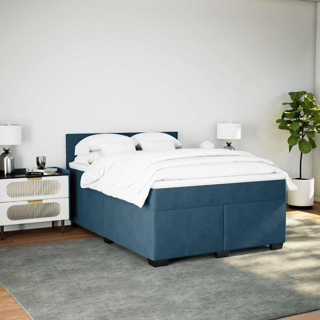 vidaXL Κρεβάτι Boxspring με Στρώμα Μπλε 140x200 εκ. Βελούδινο
