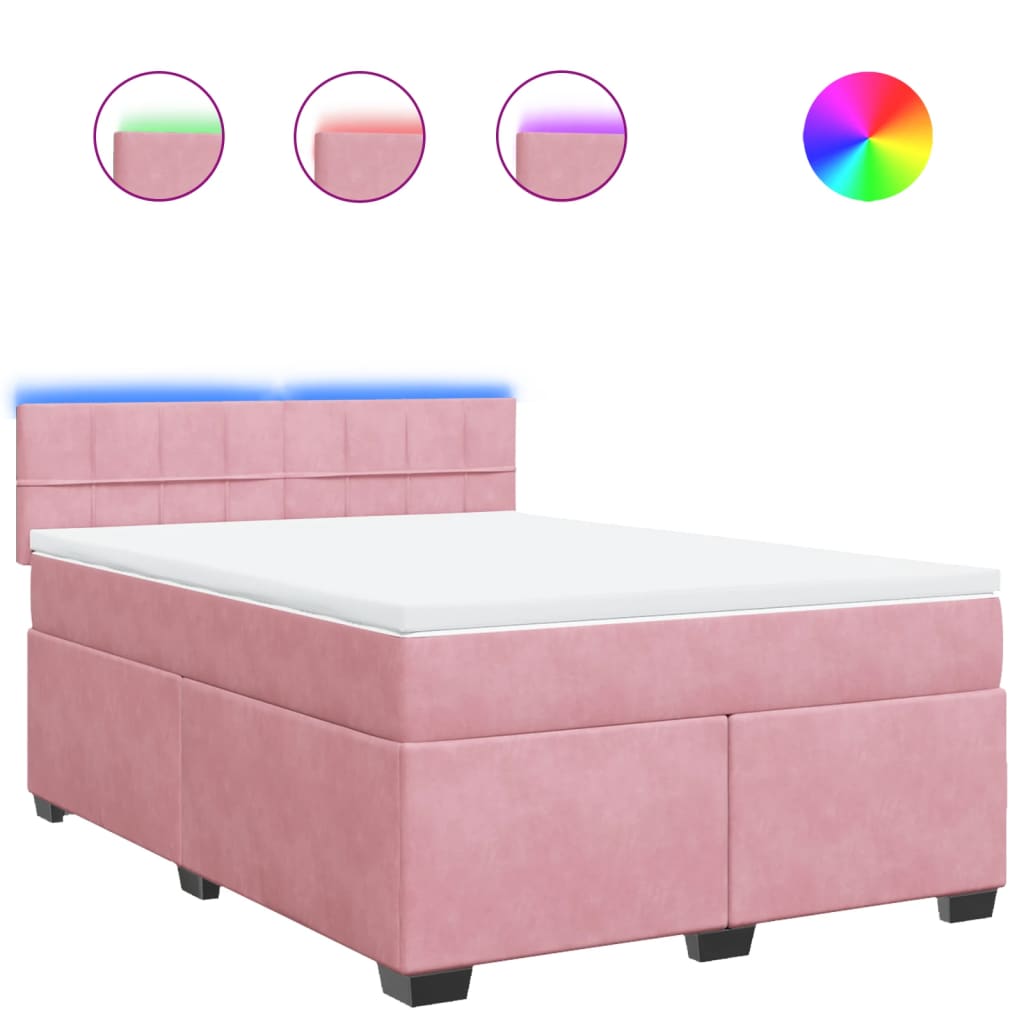vidaXL Κρεβάτι Boxspring με Στρώμα Ροζ 140x200 εκ. Βελούδινο