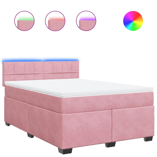 vidaXL Κρεβάτι Boxspring με Στρώμα Ροζ 140x200 εκ. Βελούδινο