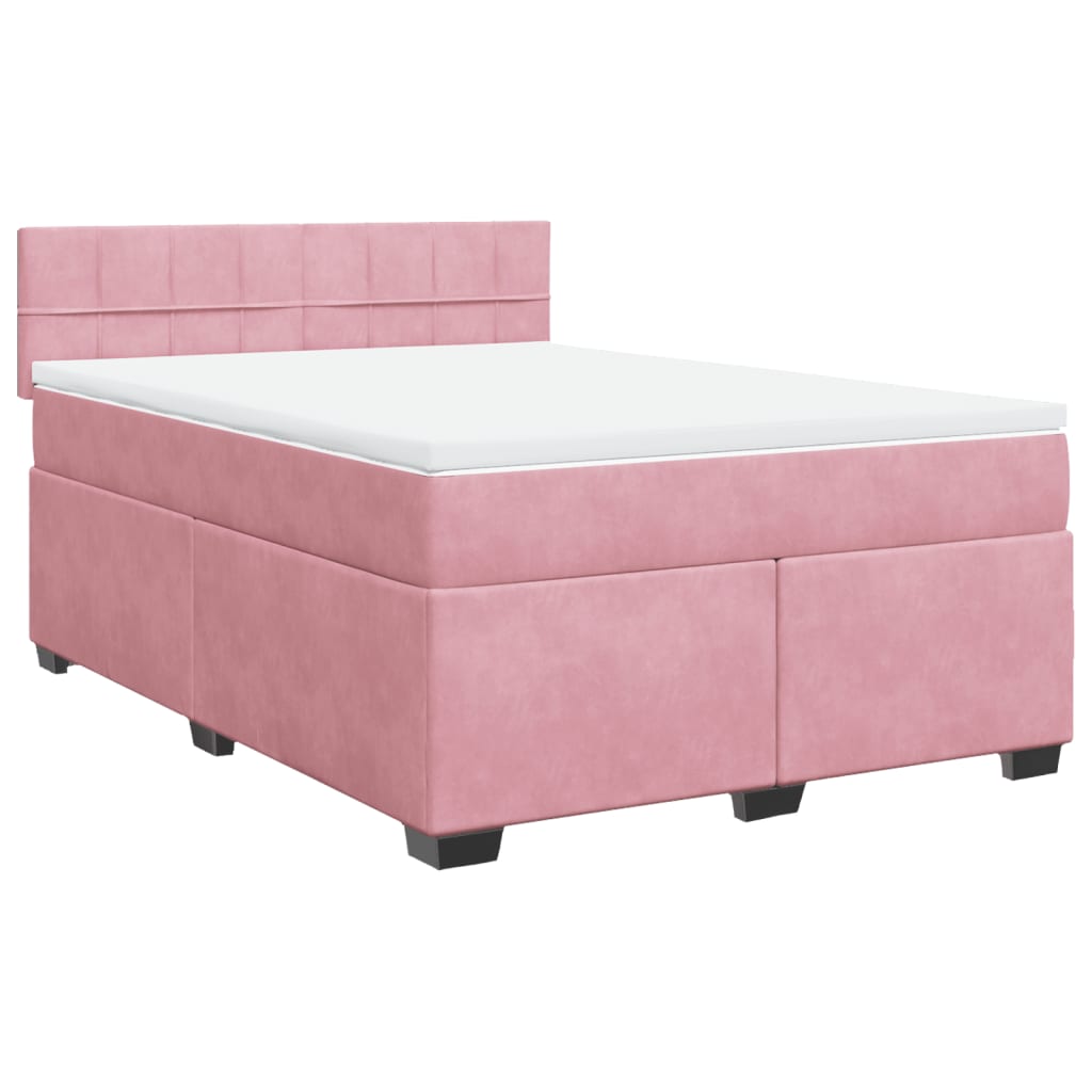 vidaXL Κρεβάτι Boxspring με Στρώμα Ροζ 140x200 εκ. Βελούδινο