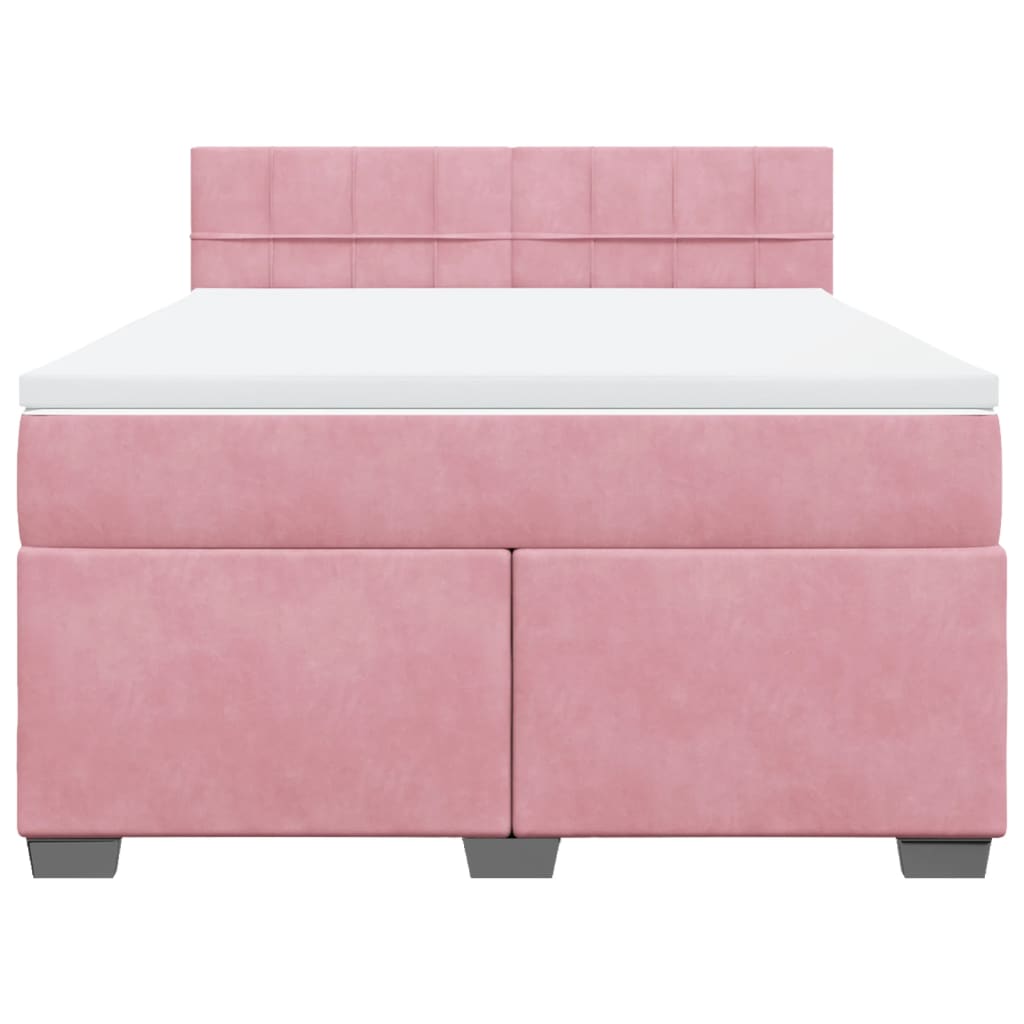 vidaXL Κρεβάτι Boxspring με Στρώμα Ροζ 140x200 εκ. Βελούδινο