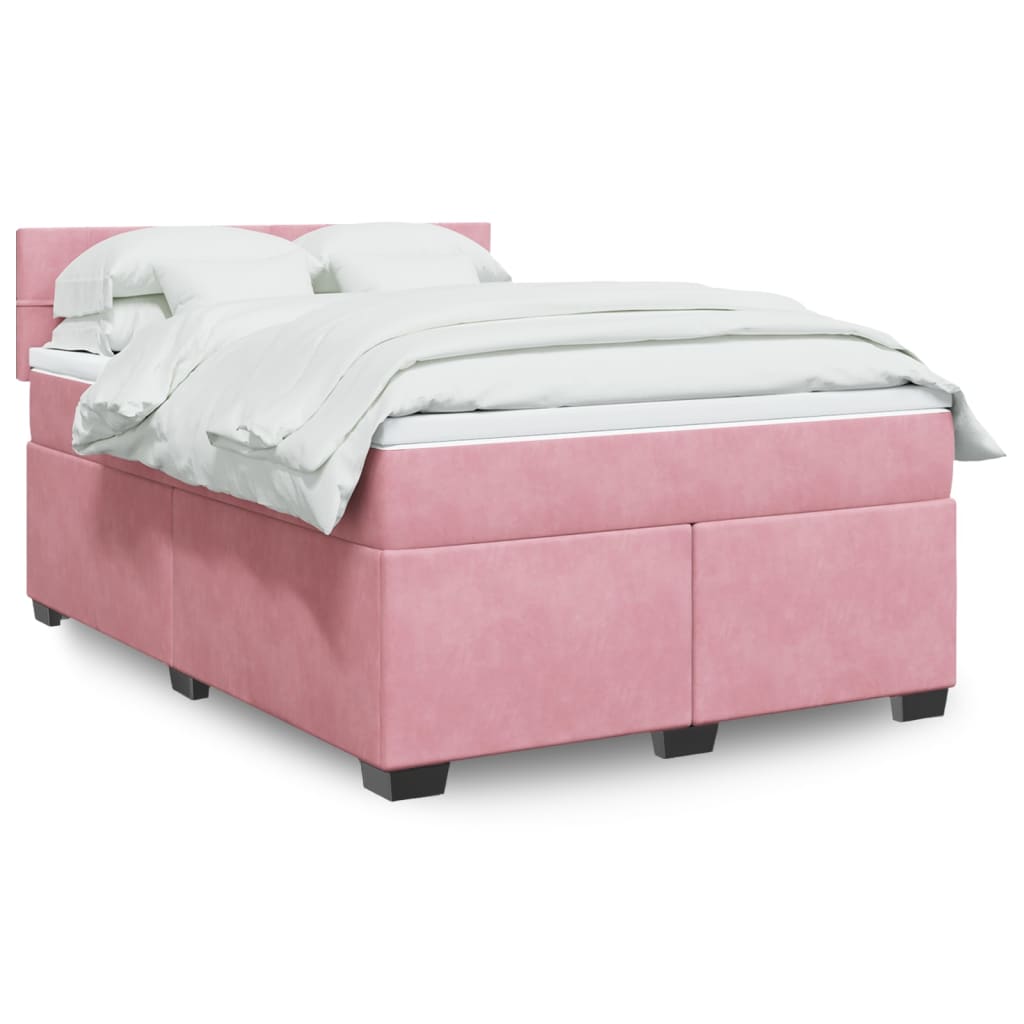 vidaXL Κρεβάτι Boxspring με Στρώμα Ροζ 140x200 εκ. Βελούδινο
