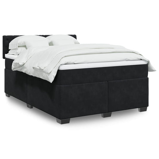 vidaXL Κρεβάτι Boxspring με Στρώμα Μαύρο 140x200 εκ. Βελούδινο