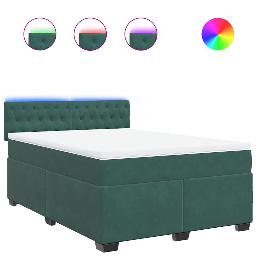 vidaXL Κρεβάτι Boxspring με Στρώμα Σκούρο Πράσινο 140x200εκ. Βελούδινο