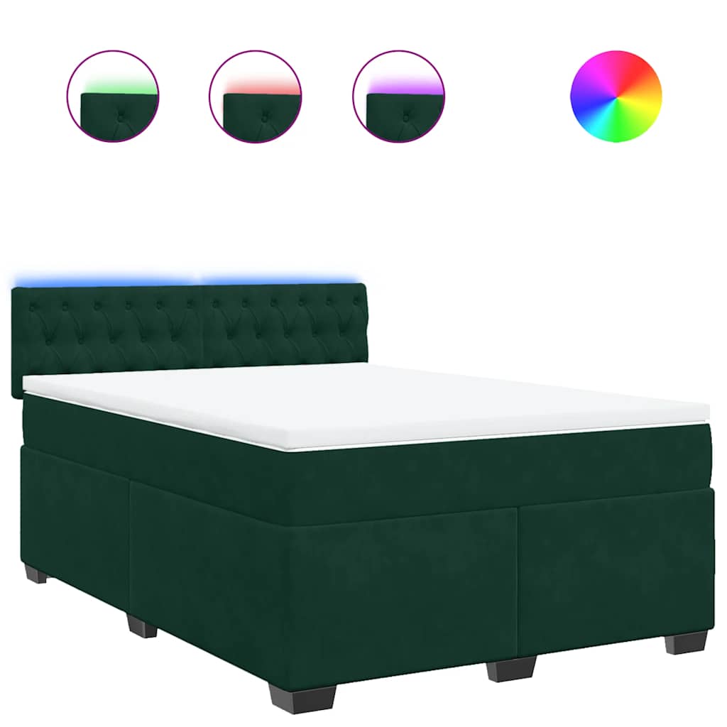 vidaXL Κρεβάτι Boxspring με Στρώμα Σκούρο Πράσινο 140x200εκ. Βελούδινο