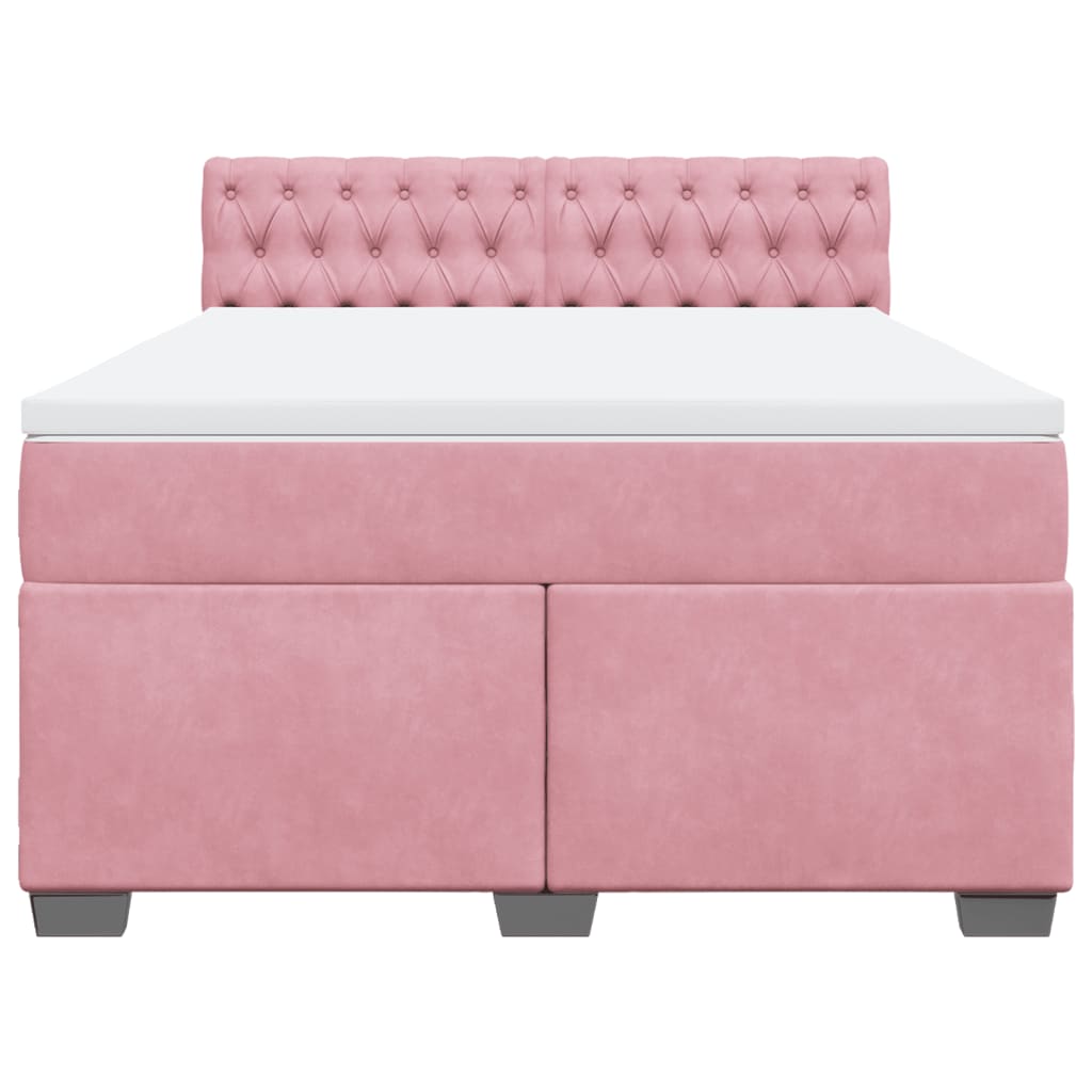 vidaXL Κρεβάτι Boxspring με Στρώμα Ροζ 140x200 εκ. Βελούδινο