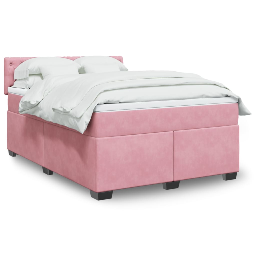 vidaXL Κρεβάτι Boxspring με Στρώμα Ροζ 140x200 εκ. Βελούδινο