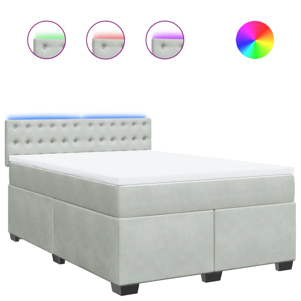 vidaXL Κρεβάτι Boxspring με Στρώμα Ανοιχτό Γκρι 140x200 εκ. Βελούδινο