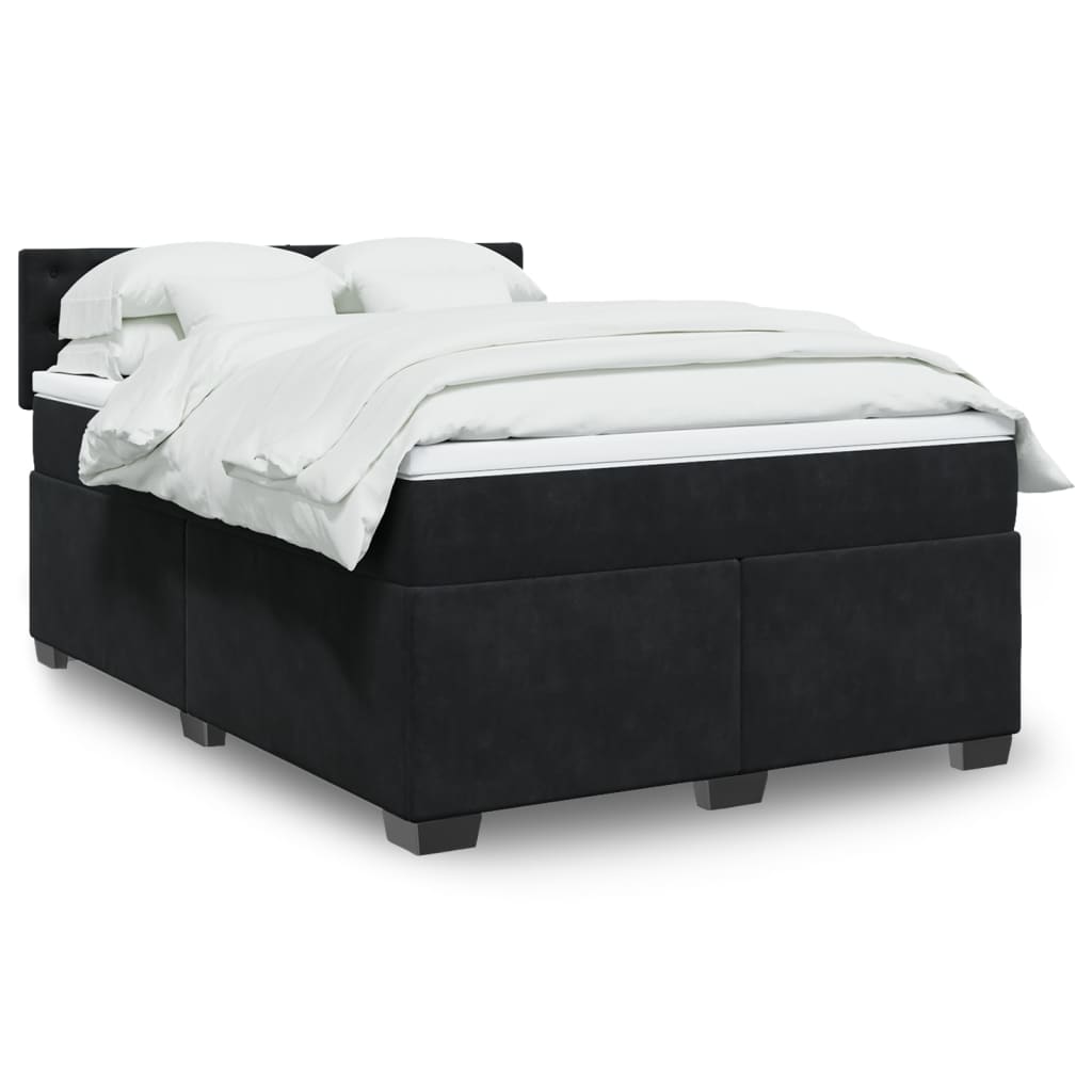 vidaXL Κρεβάτι Boxspring με Στρώμα Μαύρο 140x200 εκ. Βελούδινο