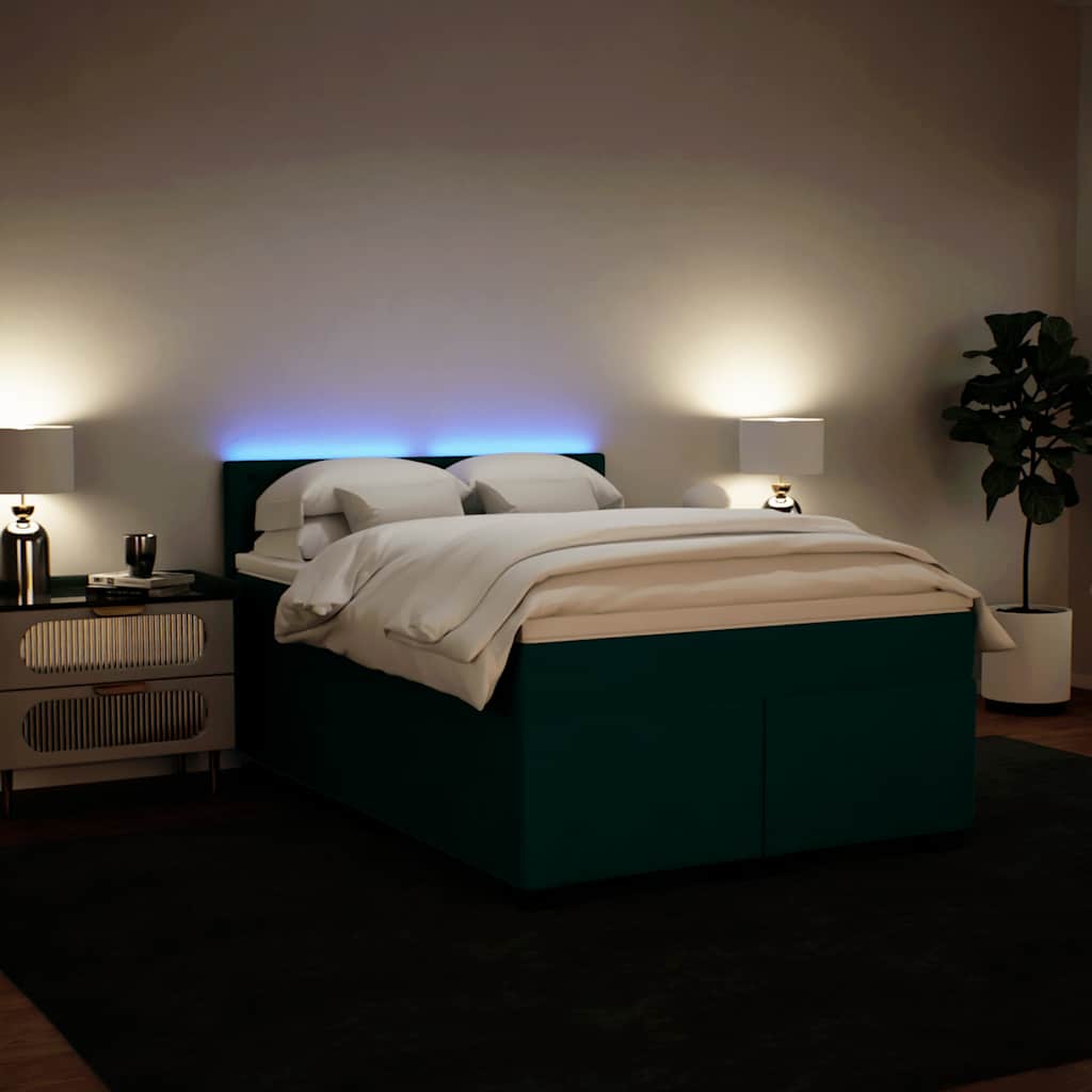 vidaXL Κρεβάτι Boxspring με Στρώμα Σκούρο Πράσινο 140x200εκ. Βελούδινο