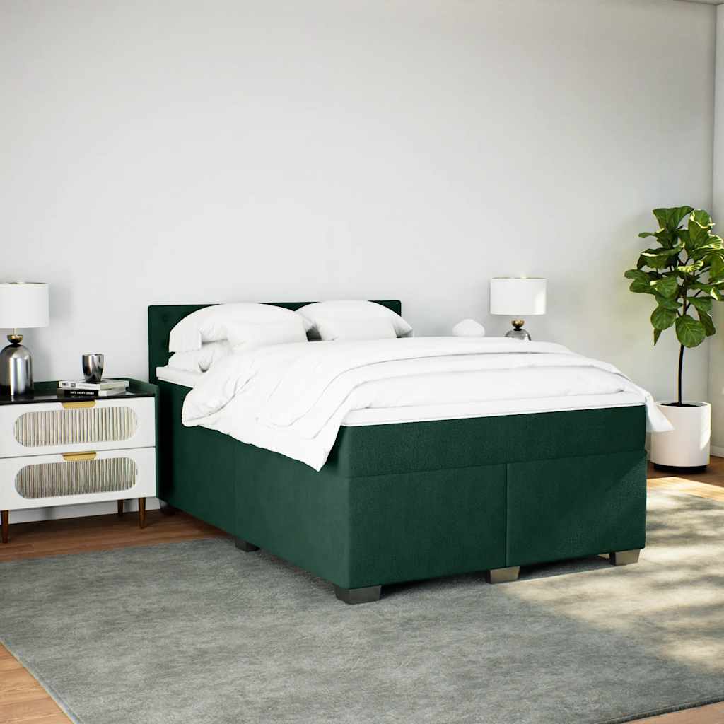 vidaXL Κρεβάτι Boxspring με Στρώμα Σκούρο Πράσινο 140x200εκ. Βελούδινο