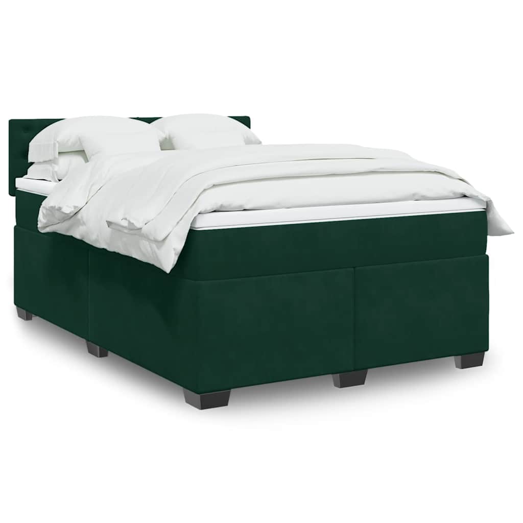 vidaXL Κρεβάτι Boxspring με Στρώμα Σκούρο Πράσινο 140x200εκ. Βελούδινο