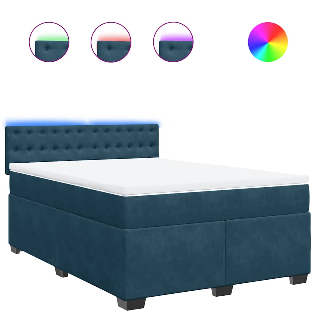 vidaXL Κρεβάτι Boxspring με Στρώμα Μπλε 140x200 εκ. Βελούδινο