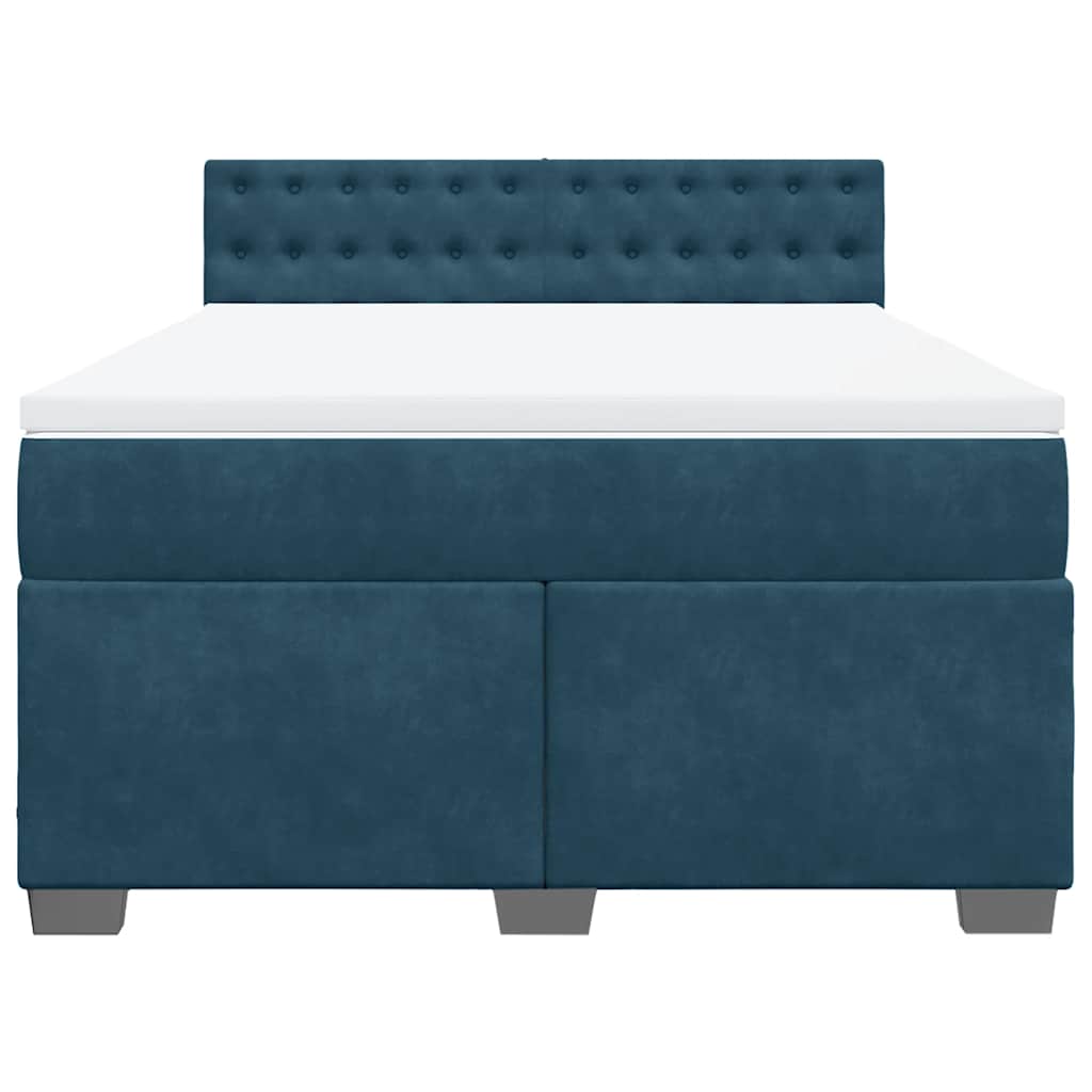 vidaXL Κρεβάτι Boxspring με Στρώμα Μπλε 140x200 εκ. Βελούδινο