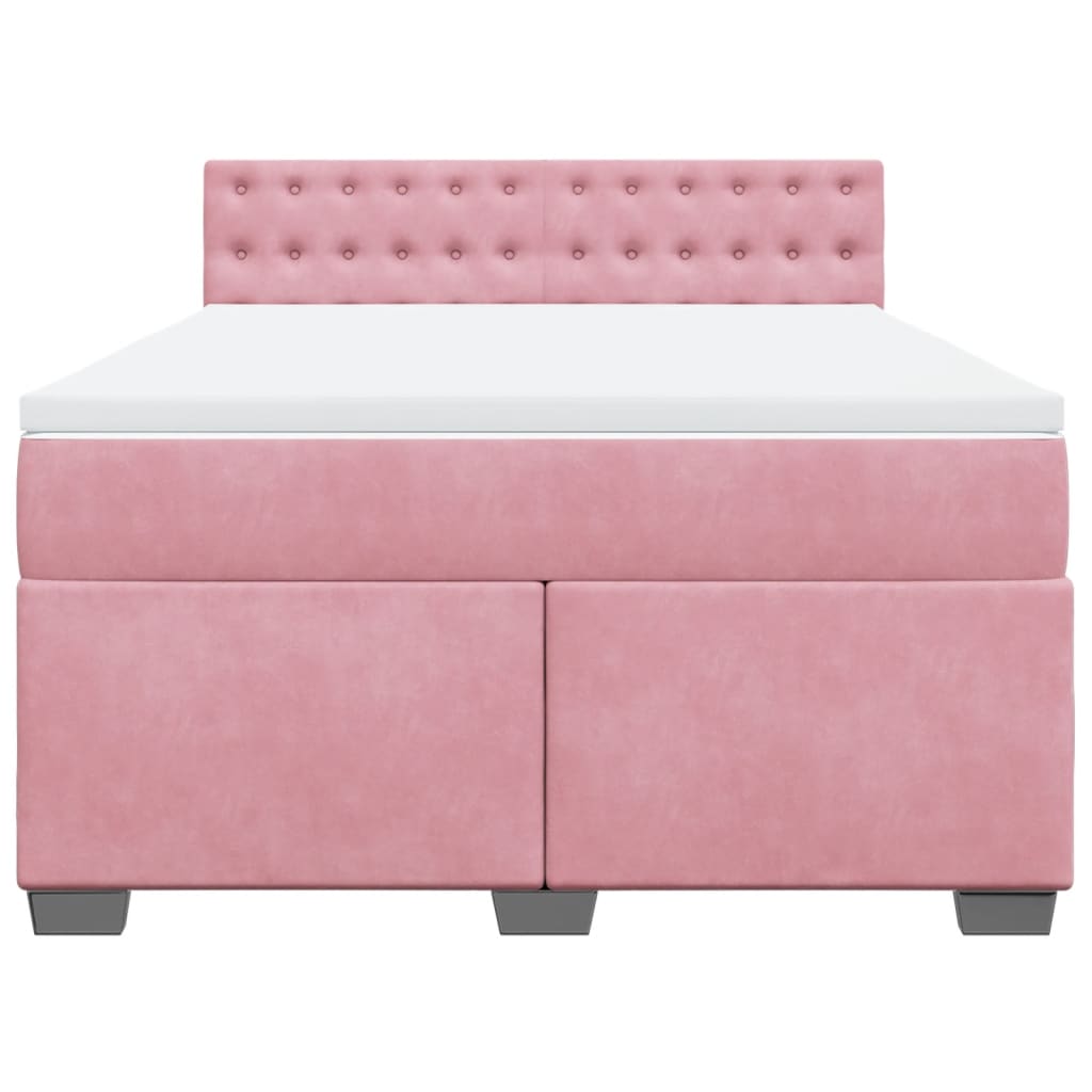 vidaXL Κρεβάτι Boxspring με Στρώμα Ροζ 140x200 εκ. Βελούδινο