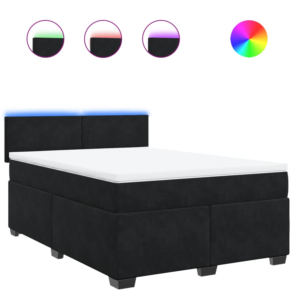vidaXL Κρεβάτι Boxspring με Στρώμα Μαύρο 160x200 εκ. Βελούδινο