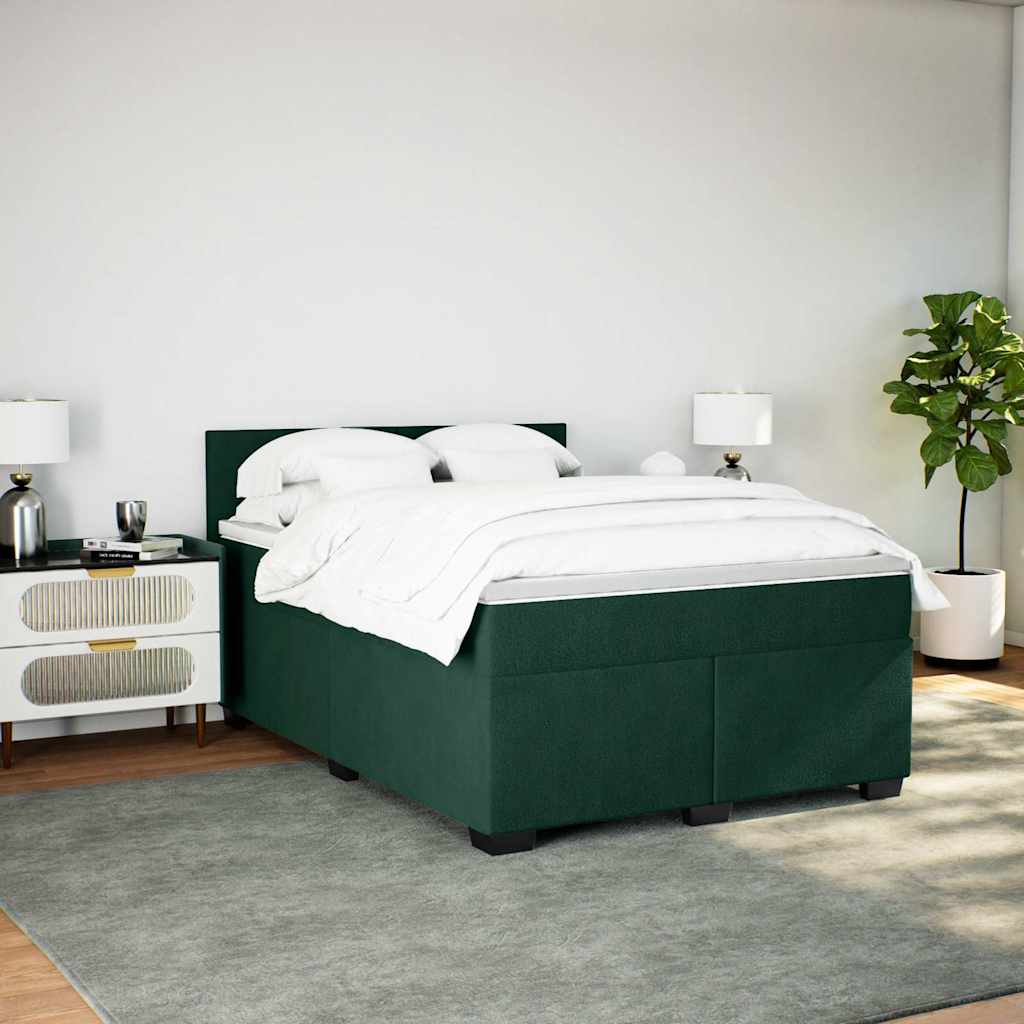 vidaXL Κρεβάτι Boxspring με Στρώμα Σκούρο Πράσινο 160x200εκ. Βελούδινο