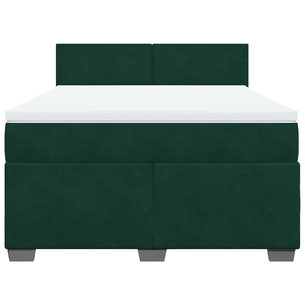 vidaXL Κρεβάτι Boxspring με Στρώμα Σκούρο Πράσινο 160x200εκ. Βελούδινο